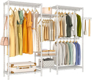 Heavy Duty Clothes Rail 7 Tier Adjustable Shelves 4 Rods White