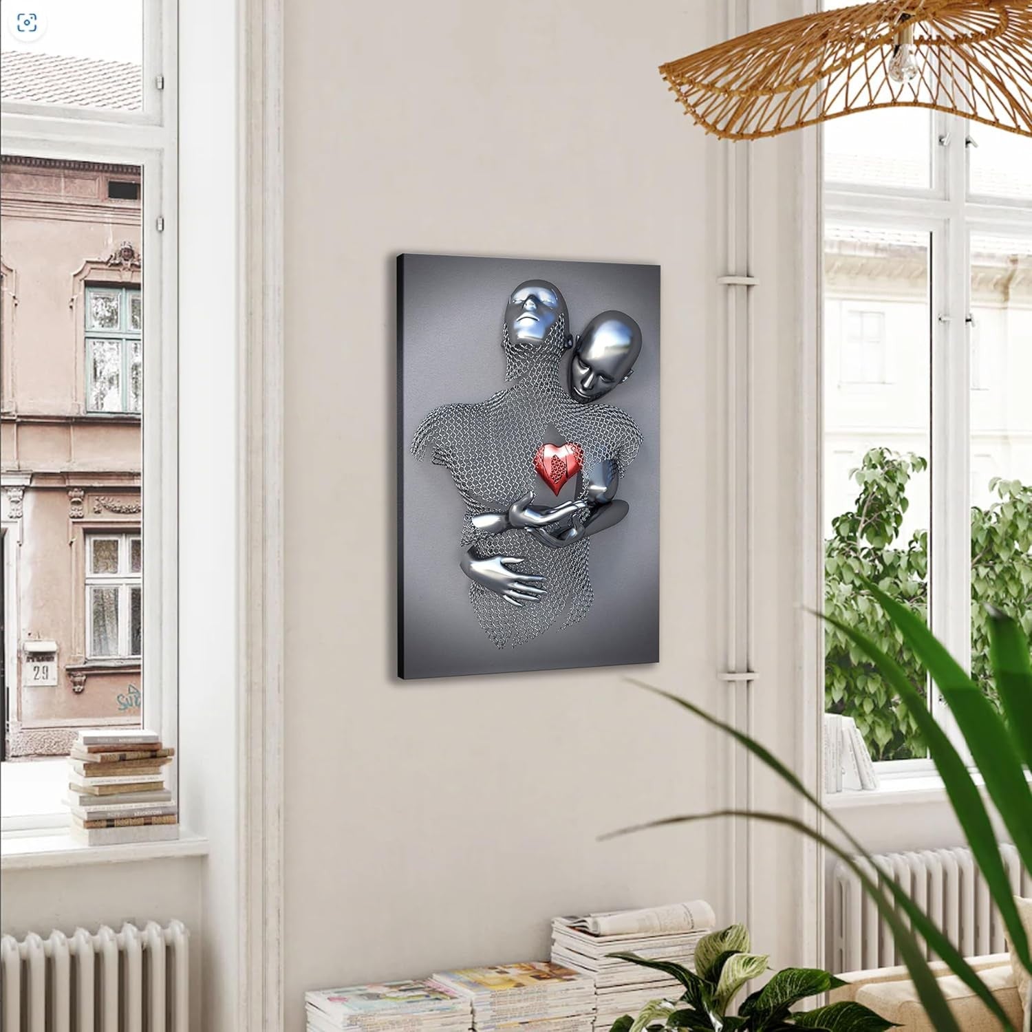 Framed Love Heart Couple Wall Art Set of 3 Grey Canvas