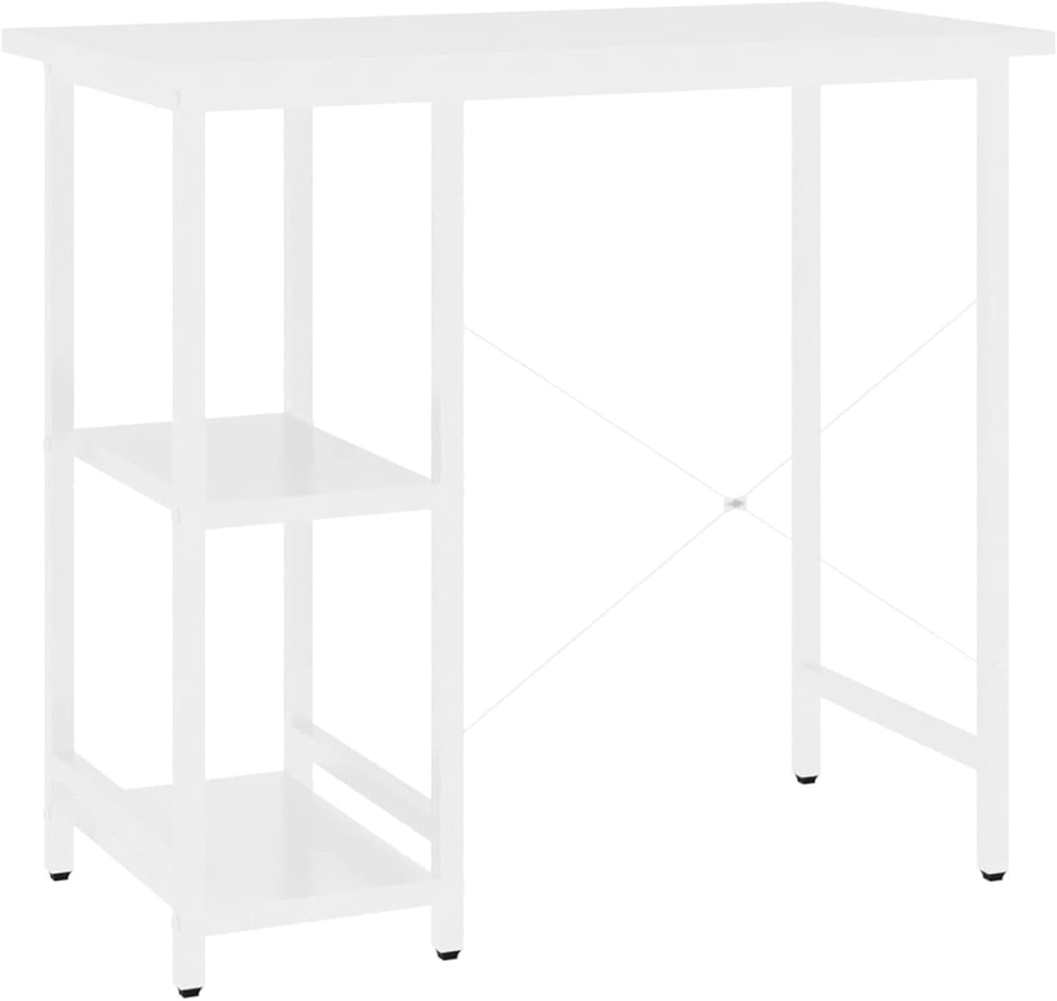White Computer Desk 80cm with 2 Shelves MDF Metal Frame Home Office Table