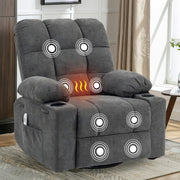 Recliner Chair Massage Heat 360° Swivel Rocking Manual Footrest Cup Holders Grey