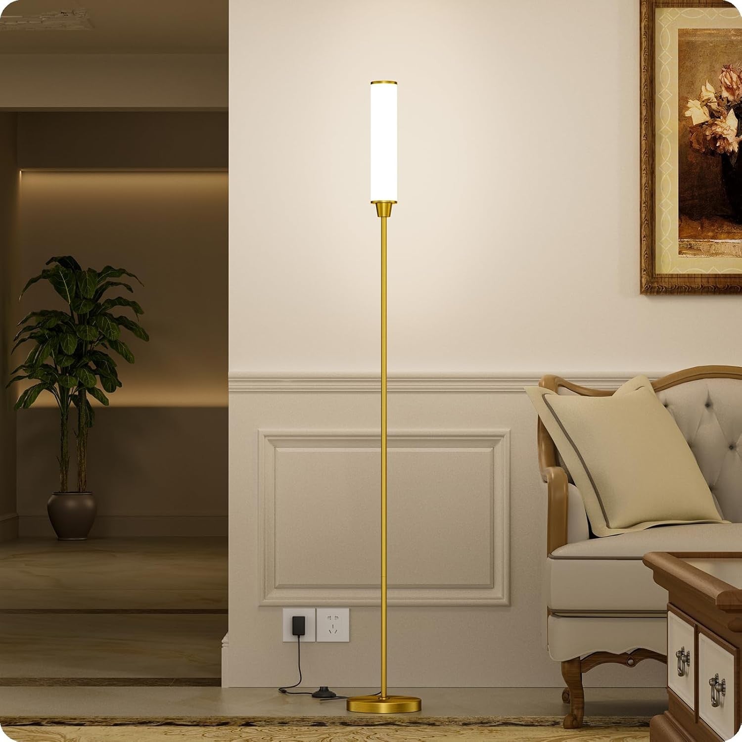 Dimmable LED Floor Lamp Remote Control Brass Gold Standing Corner Light