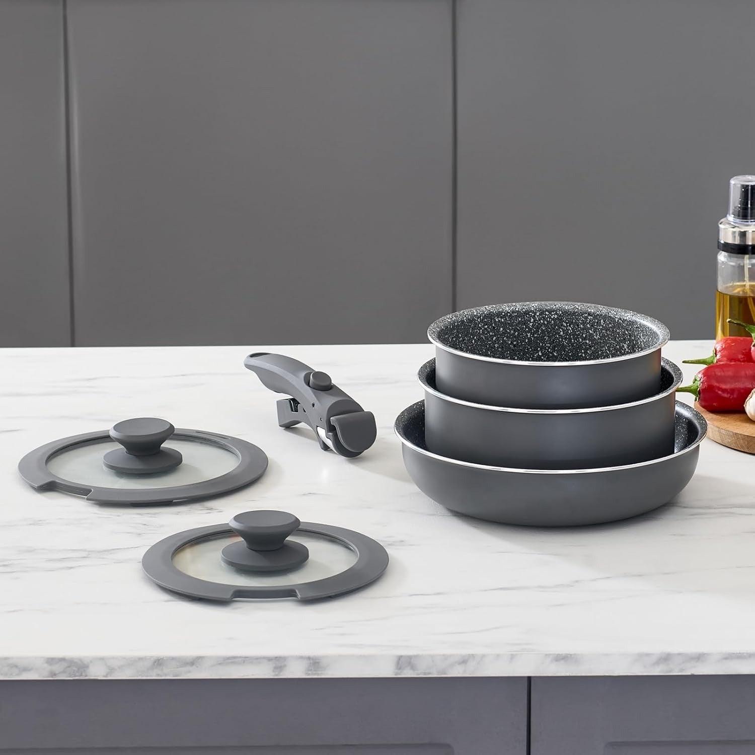 6Pcs Induction Non Stick Detachable Cookware Set Ceramic Coating Dishwasher Safe