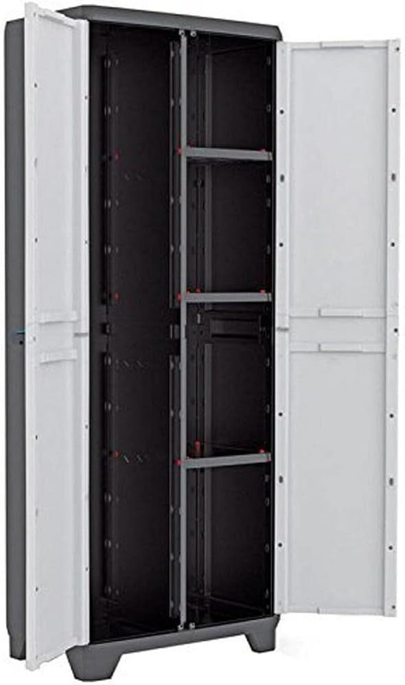 Tall Plastic Utility Cupboard with Adjustable Shelves for Garage Storage