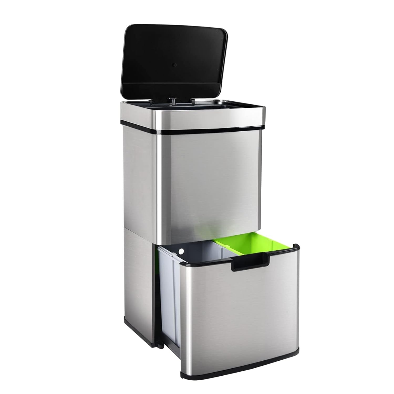 62L Sensor Recycling Bin 3 Compartment Stainless Steel