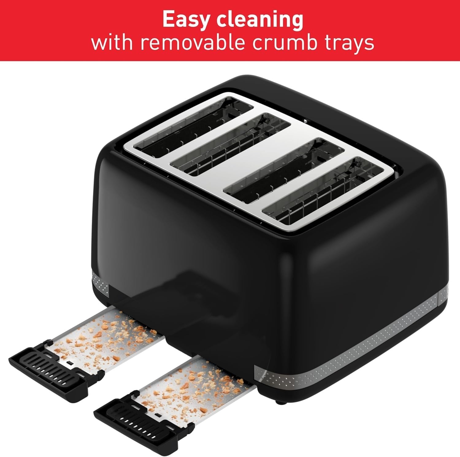 4-Slice Black Toaster, 7 Browning Levels, Wide Slots, Defrost & Reheat