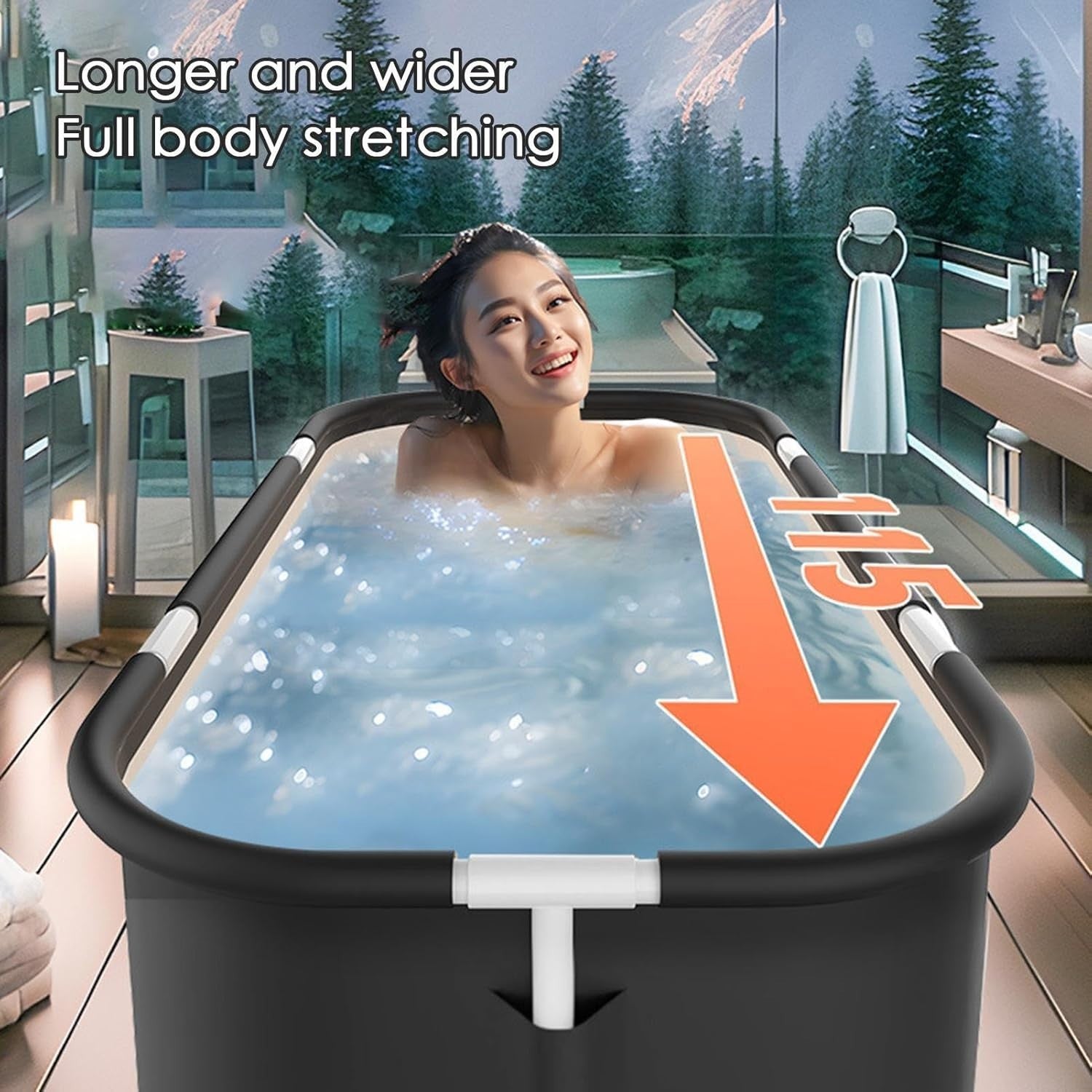 Portable Foldable Bathtub Black Oxford Cloth 45.3"x23.6"x19.7" Freestanding