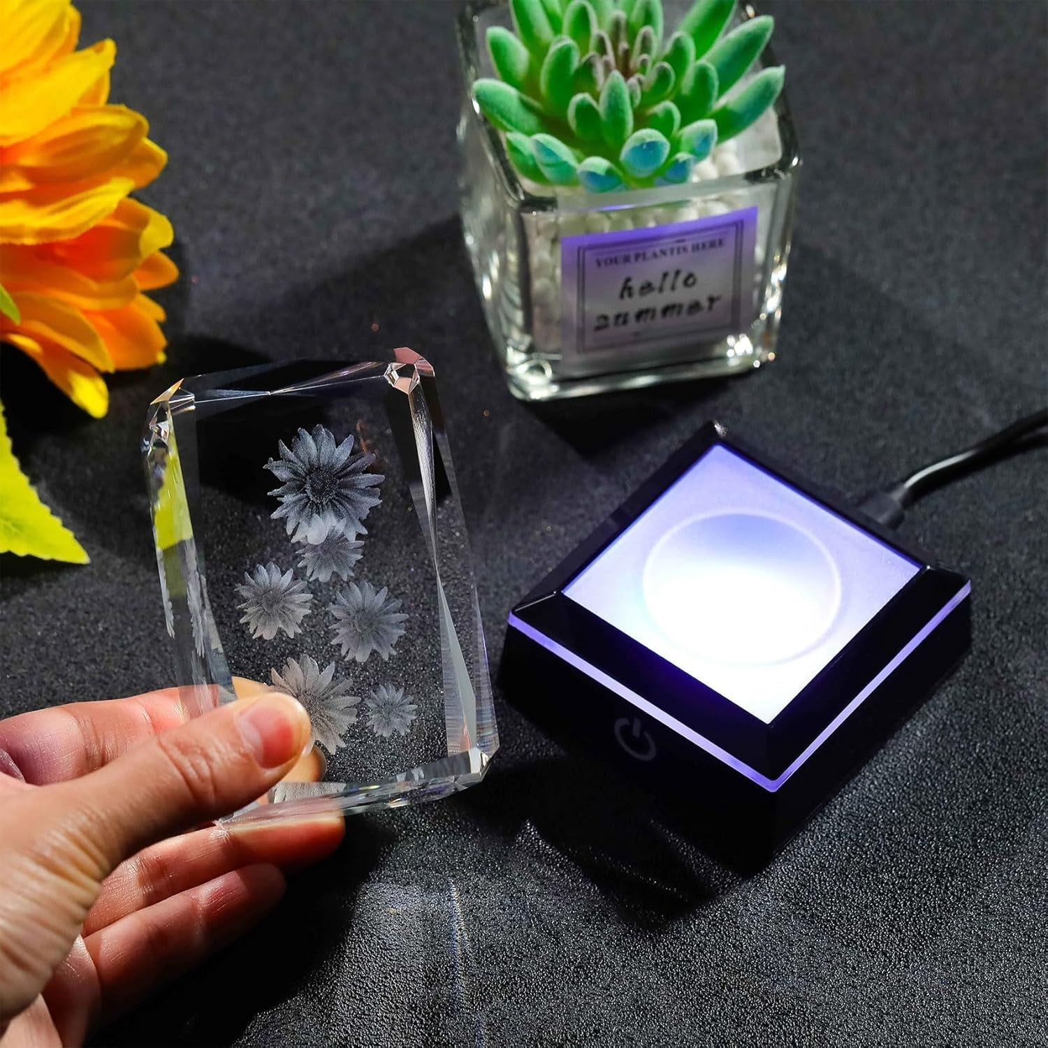 3D Crystal Sunflower LED Ornament Gift – Colour Changing Light Display Keepsake