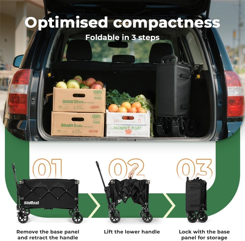 100L Heavy Duty Folding Festival Trolley Big Wheel Camping Garden Wagon 220lbs