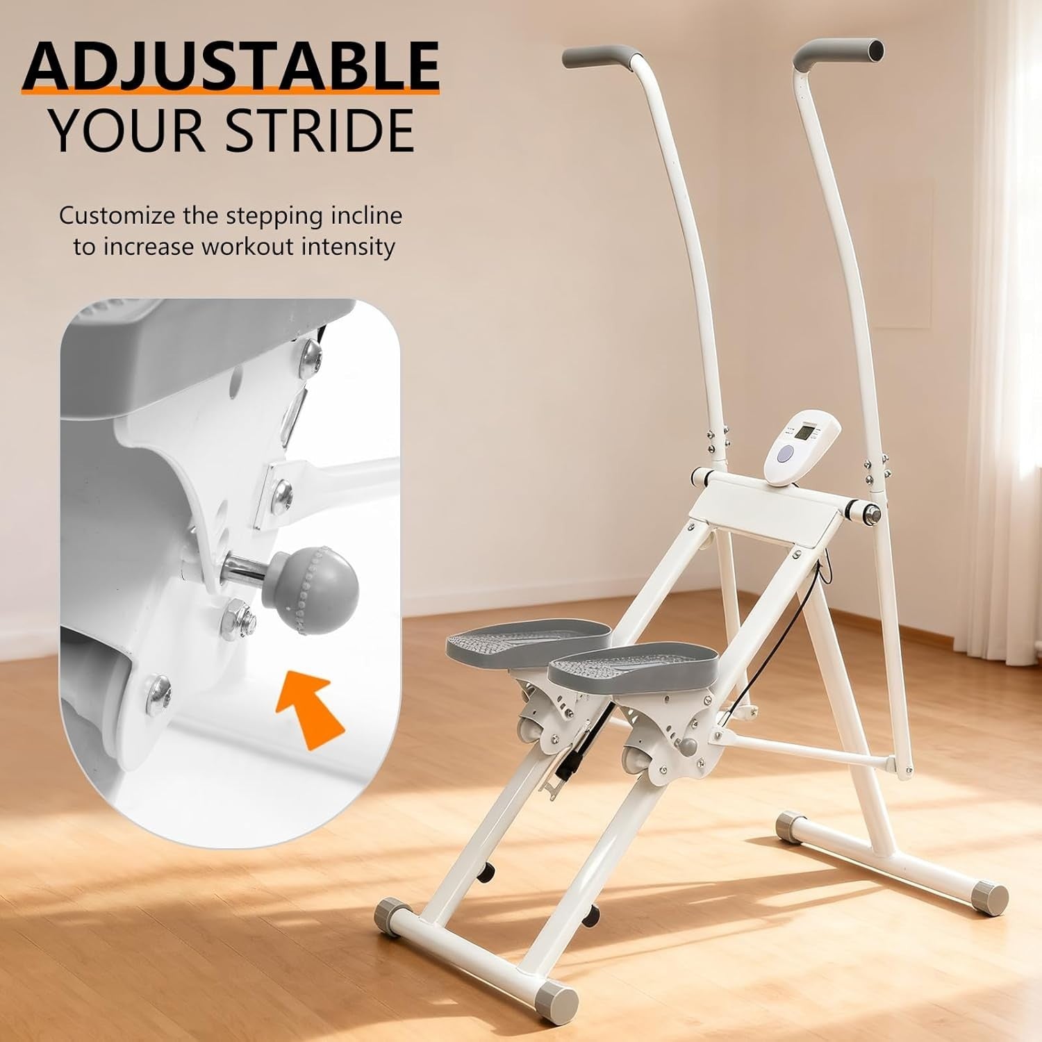 Cross Trainer Stepper, Home Fitness Climber with Handrails & LCD Monitor
