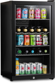 Under Counter Drinks Fridge 85L Beer Wine Cooler Glass Door LED Lockable