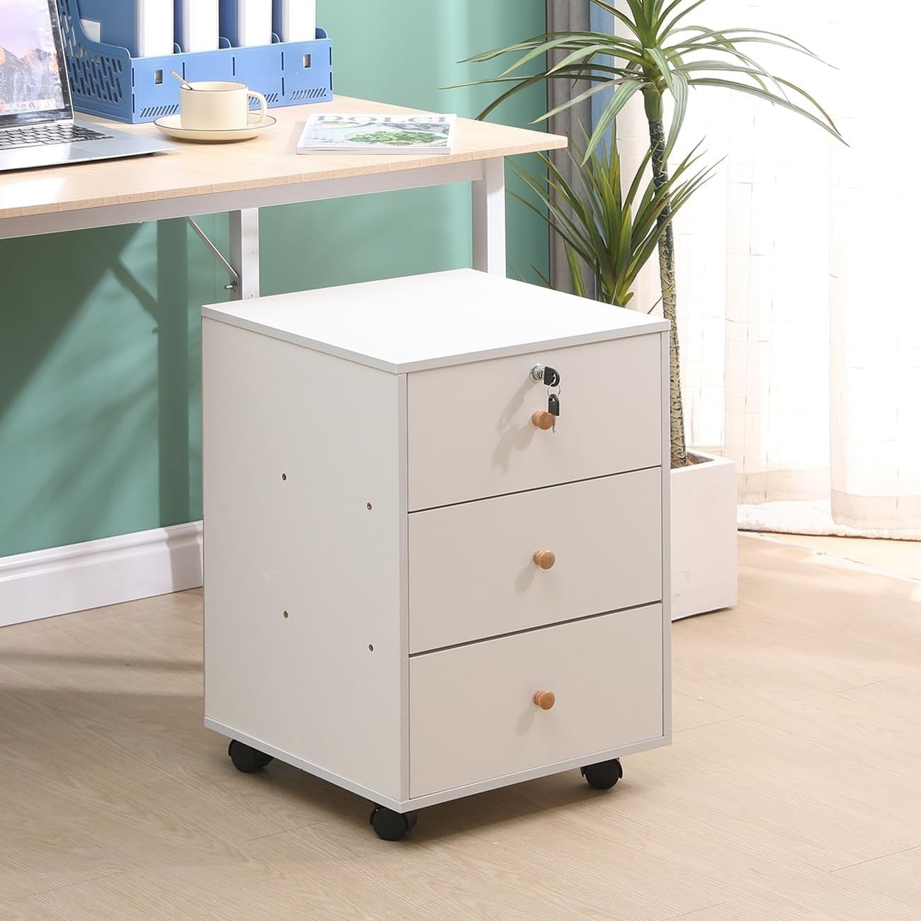 Locking Rolling 3 Drawer File Cabinet Under Desk Printer Stand Storage