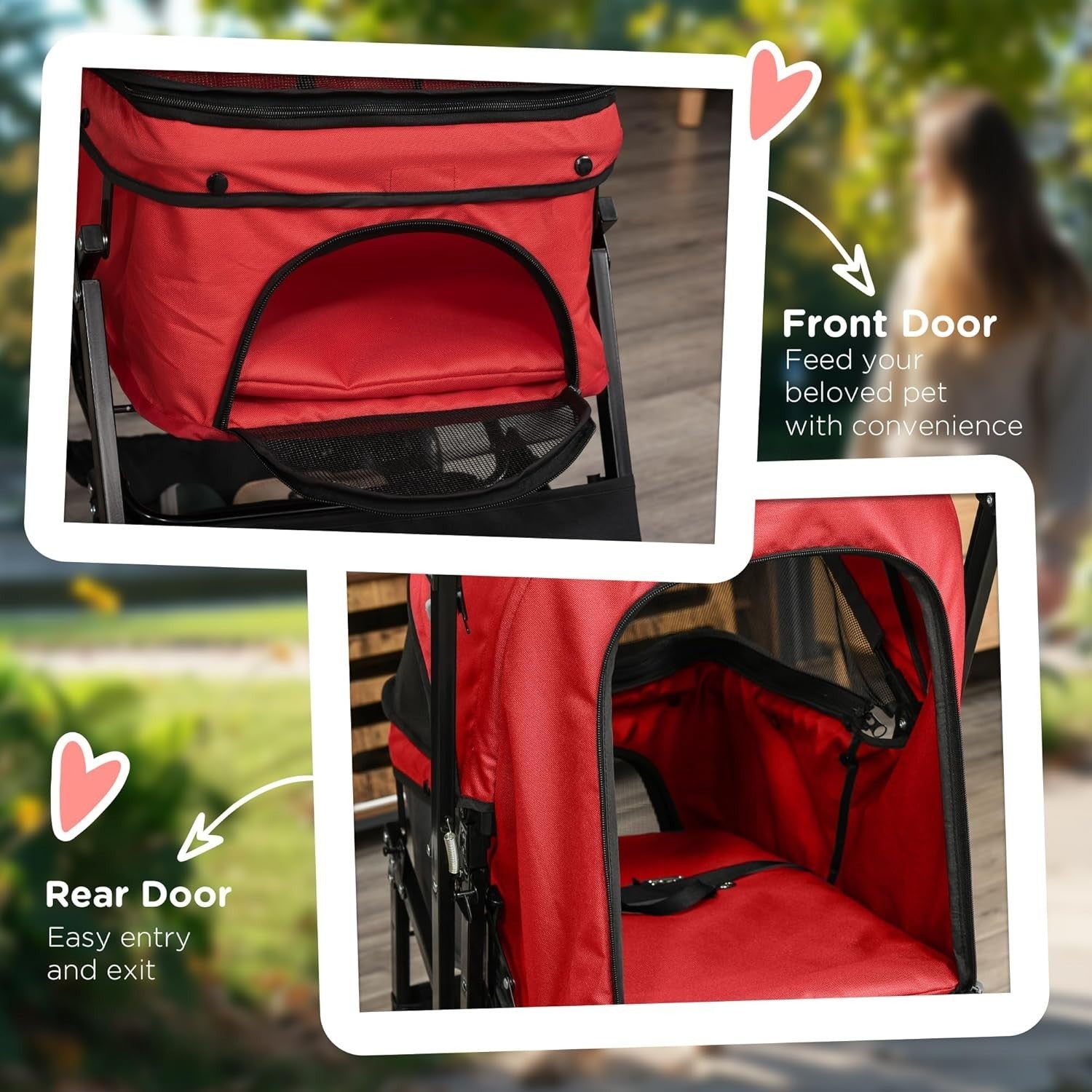 Red Foldable Dog Pushchair Reversible Handle Pet Stroller EVA Wheels
