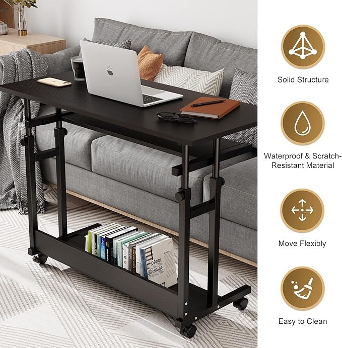 Mobile Computer Desk with Wheels Height Adjustable Study Table Small Spaces