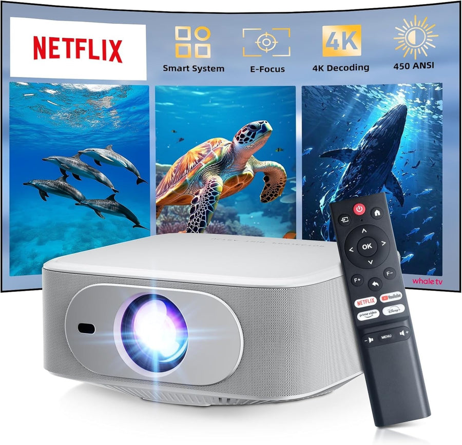 4K Smart Projector Android 13 1080P 800 ANSI WiFi 6 Auto Focus