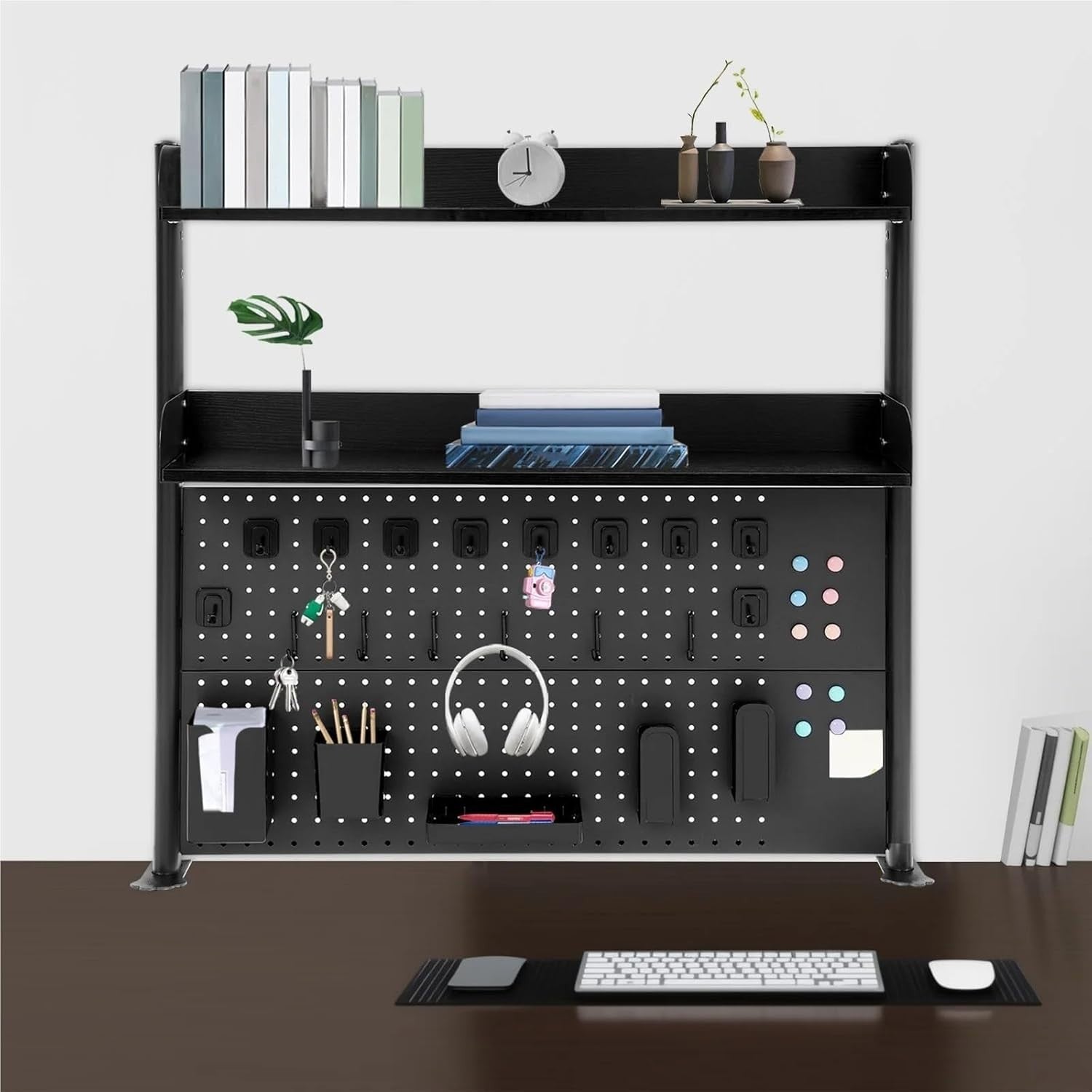 Clamp-On Desk Shelf with Pegboard Desk Extender Bookshelf Storage Organizer