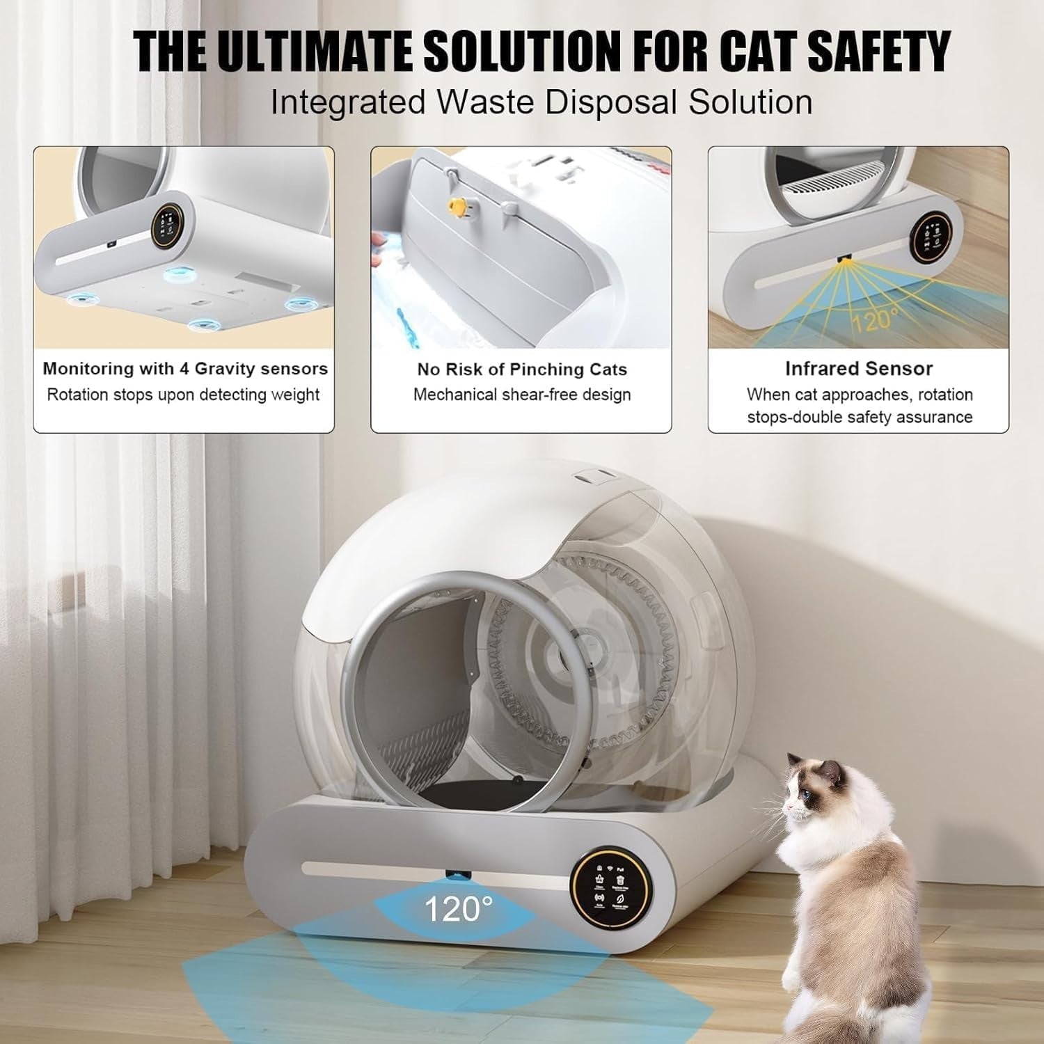 Self Cleaning Cat Litter Tray Automatic App Control Odour Free 65L