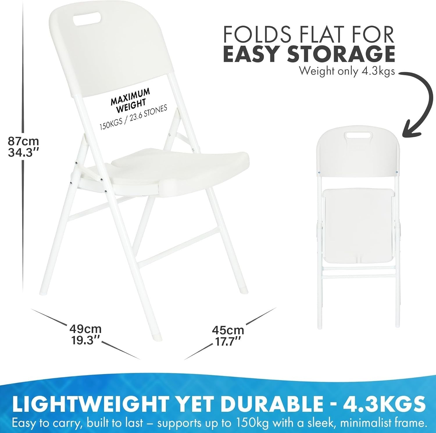 6ft Folding Table with 2 Premium Chairs White Indoor Outdoor Set