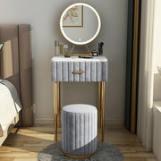 Grey Vanity Desk w/ 3-Color Dimmable LED Mirror Makeup Table & Drawers