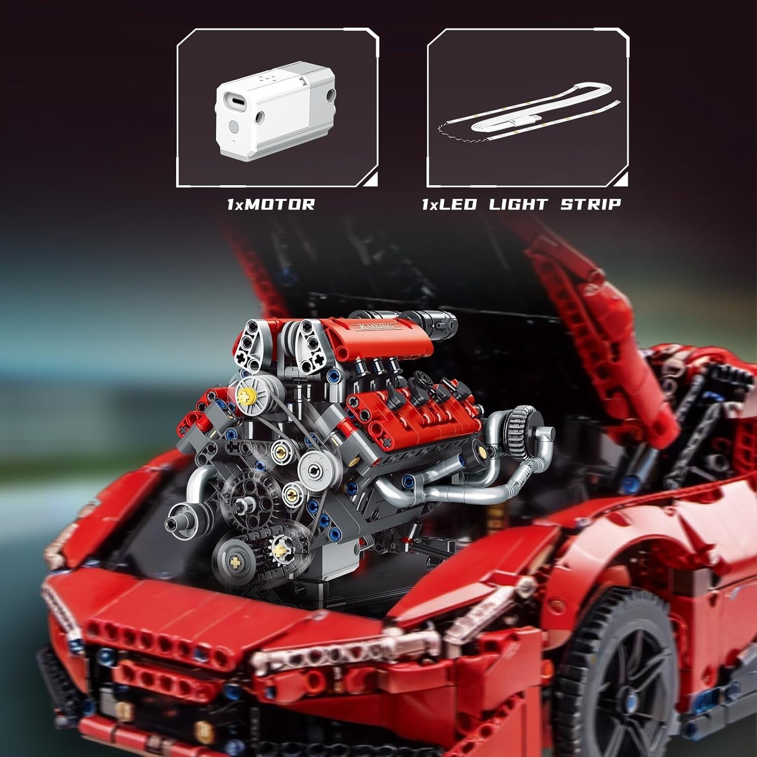 App-Controlled V8 Engine Building Kit STEM Toy for Kids & Adults, 665 Pieces