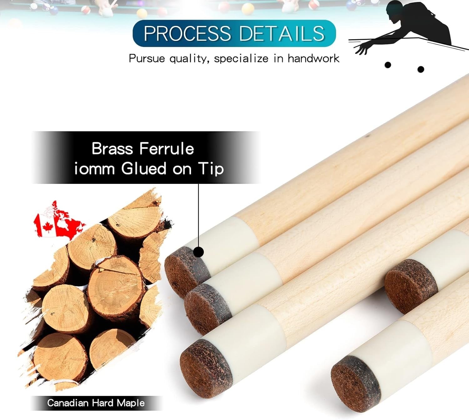 Maple 2 Piece Pool Cue 58in 13mm Tip Irish Linen 19–20oz Set