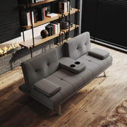 Modern Grey Fabric Recliner Sofa Bed 2-Seater Cup Holder Sleeper Couch