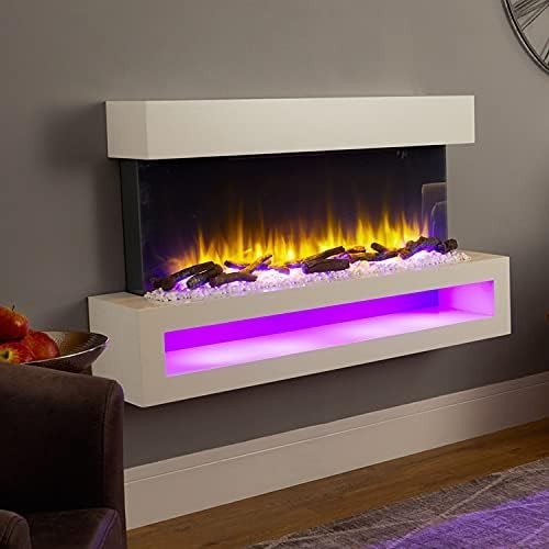 43" Wall Mounted Electric Fireplace 18/2kW Programmable Remote LED Flame