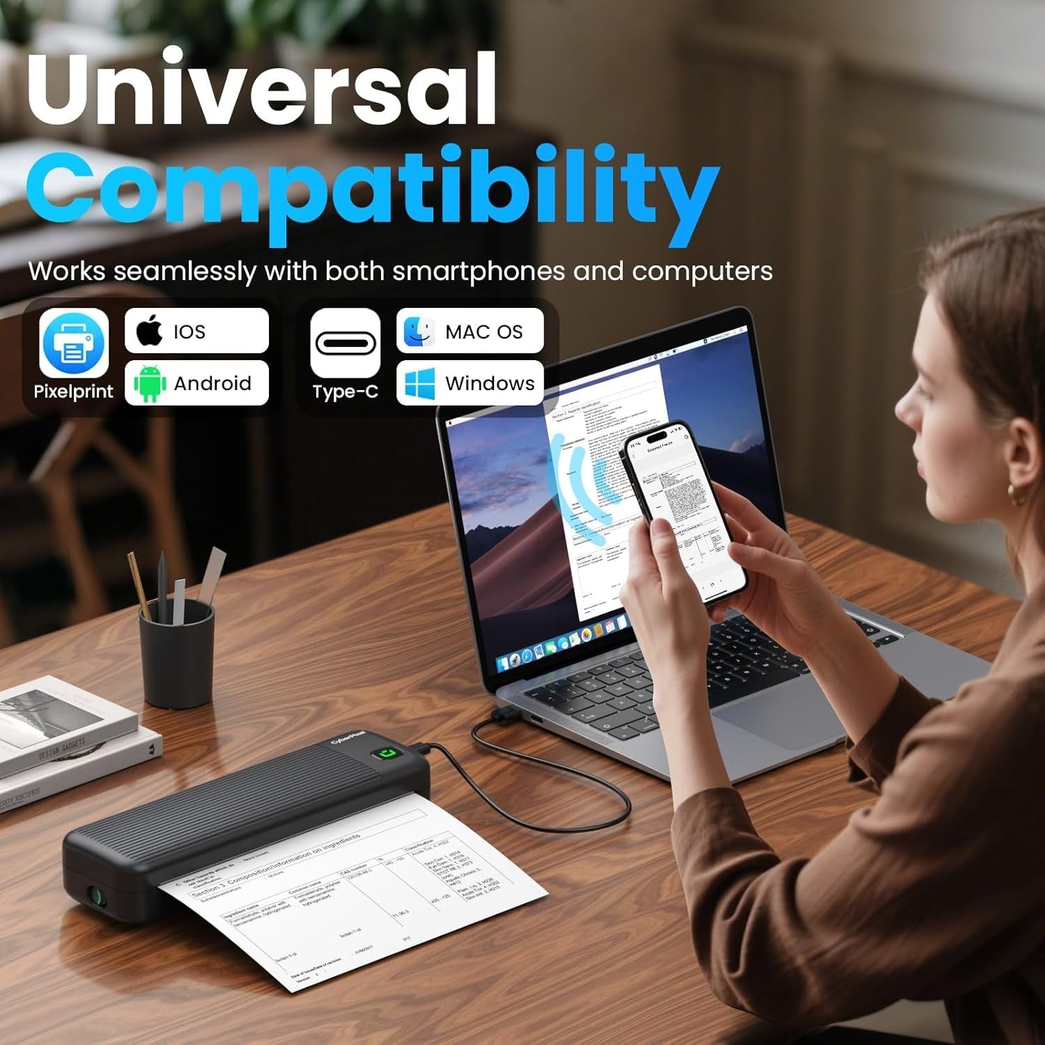 A4 Portable Thermal Printer Bluetooth Inkless Black