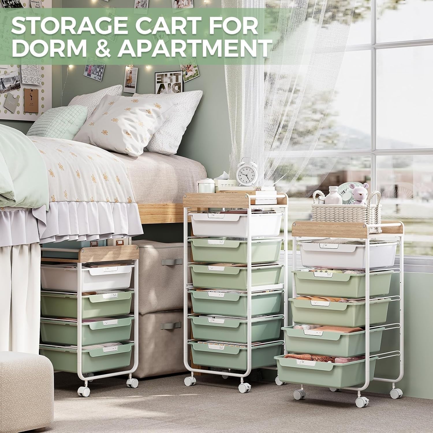 4 Drawer Rolling Storage Trolley Craft Organizer Cart with Wheels Green