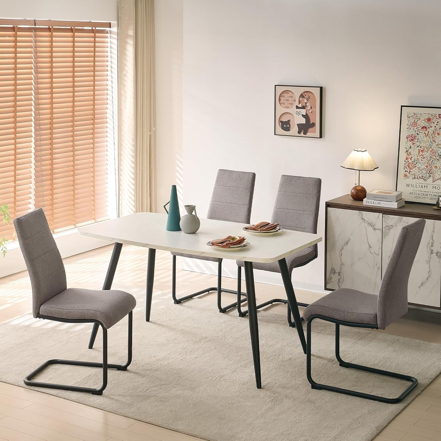 5-Piece Dining Table & 4 Chairs Set, Modern Marble Effect, Space-Saving Design