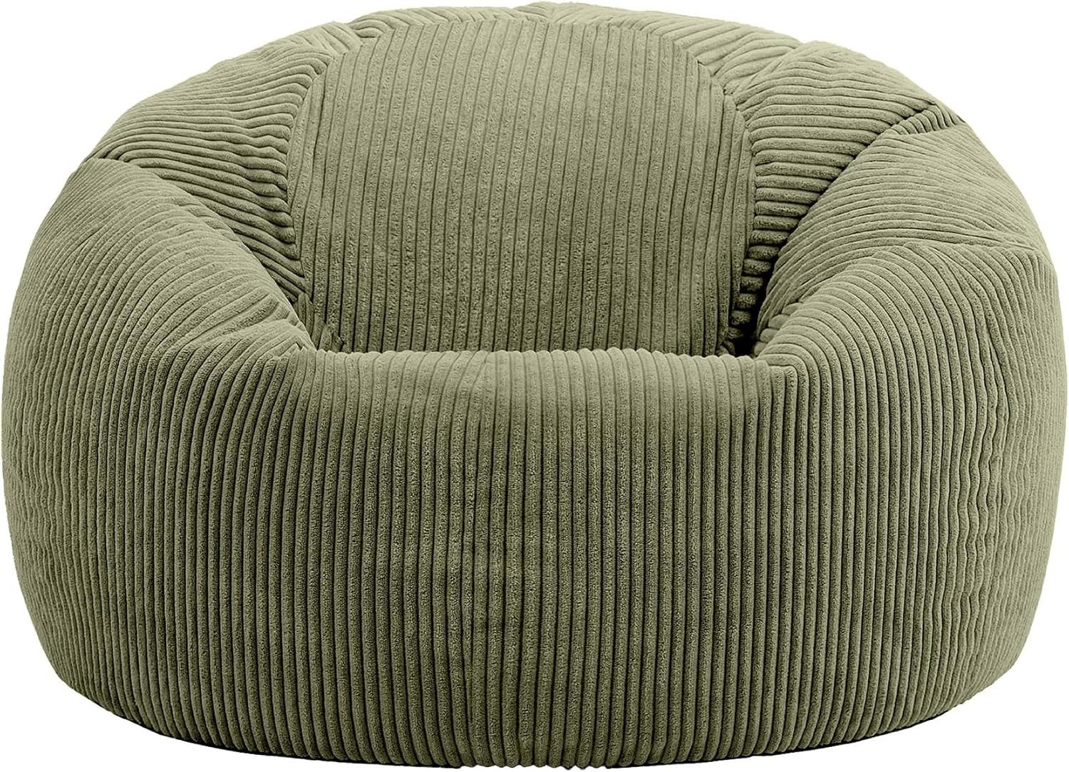 Sage Green Corduroy Bean Bag Chair XL Adult Comfy Lounge Seat 85x85x50cm