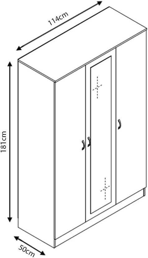 Grey Gloss 3-Door Mirrored Wardrobe with Full-Length Mirror & 6 Shelves