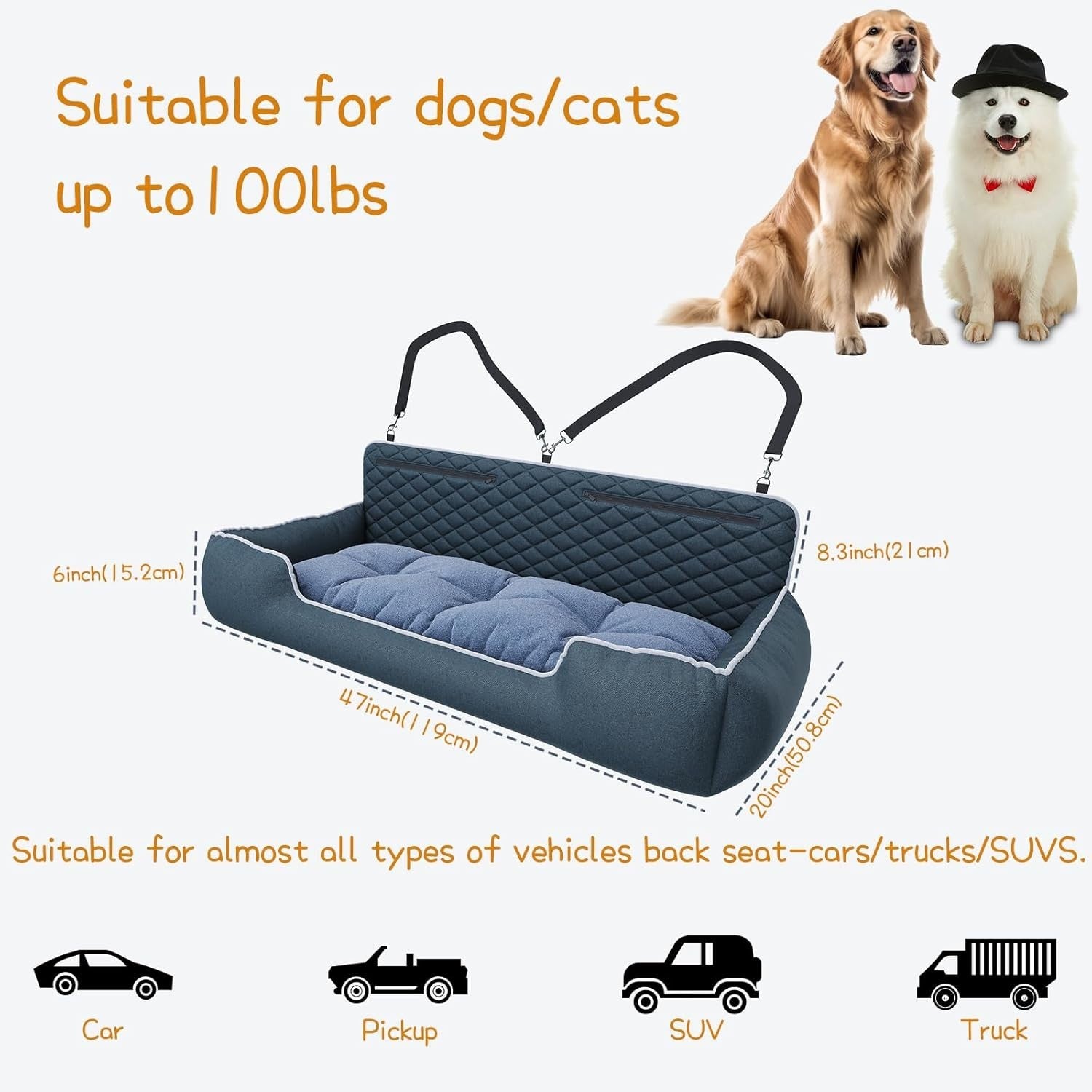 Large Dog Car Seat SUV Truck Booster Bed Safety Tether Washable 100lb