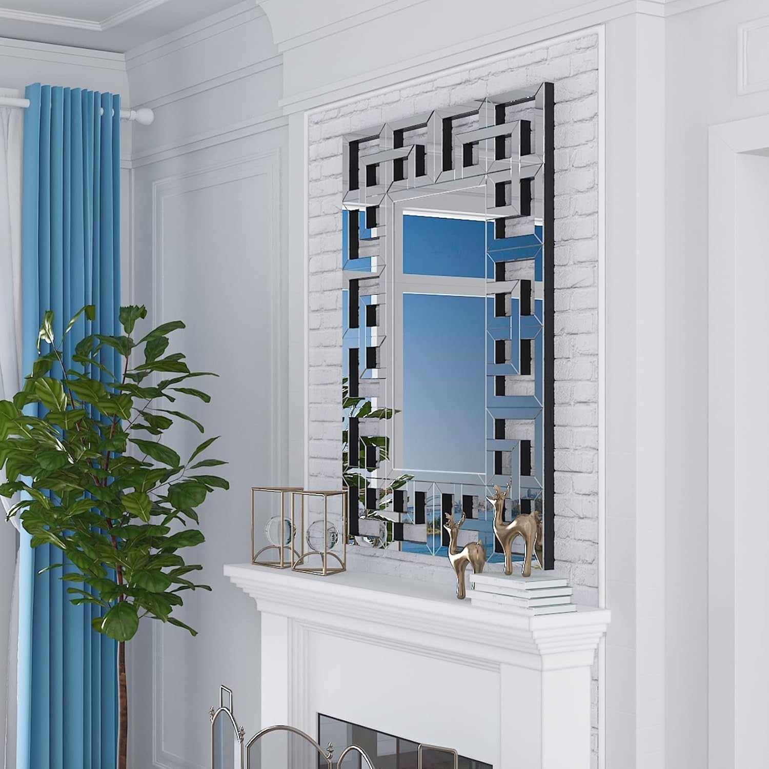 Large Silver Wall Mirror 100x70cm Beveled Glass Luxury Decor Vanity