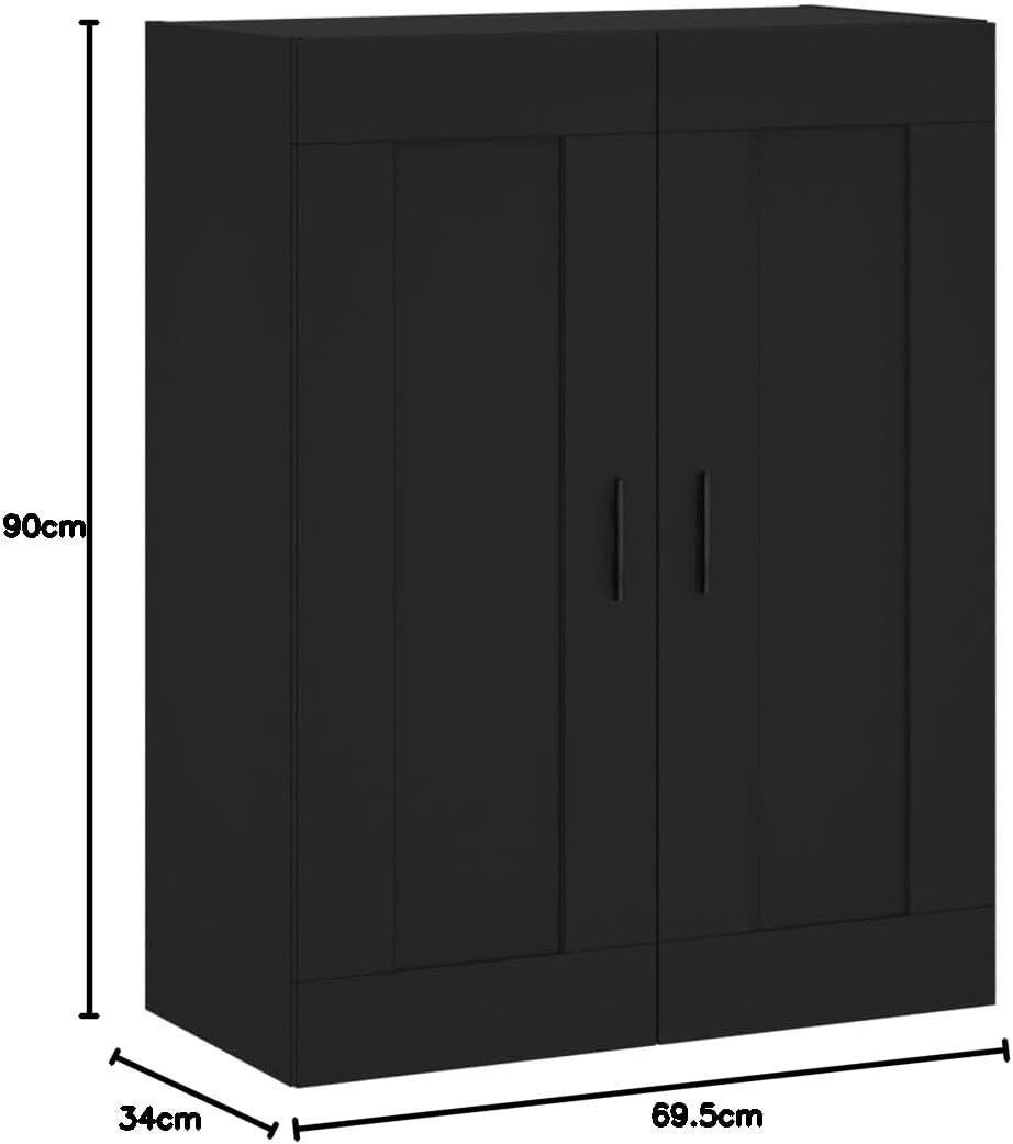 Wall Mounted Cabinet Black Storage Unit 34D x 69.5W x 90H cm Durable