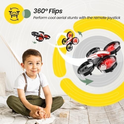Mini Kids Drone with 3 Batteries, Auto Hover, 3D Flip & Headless Mode – Red