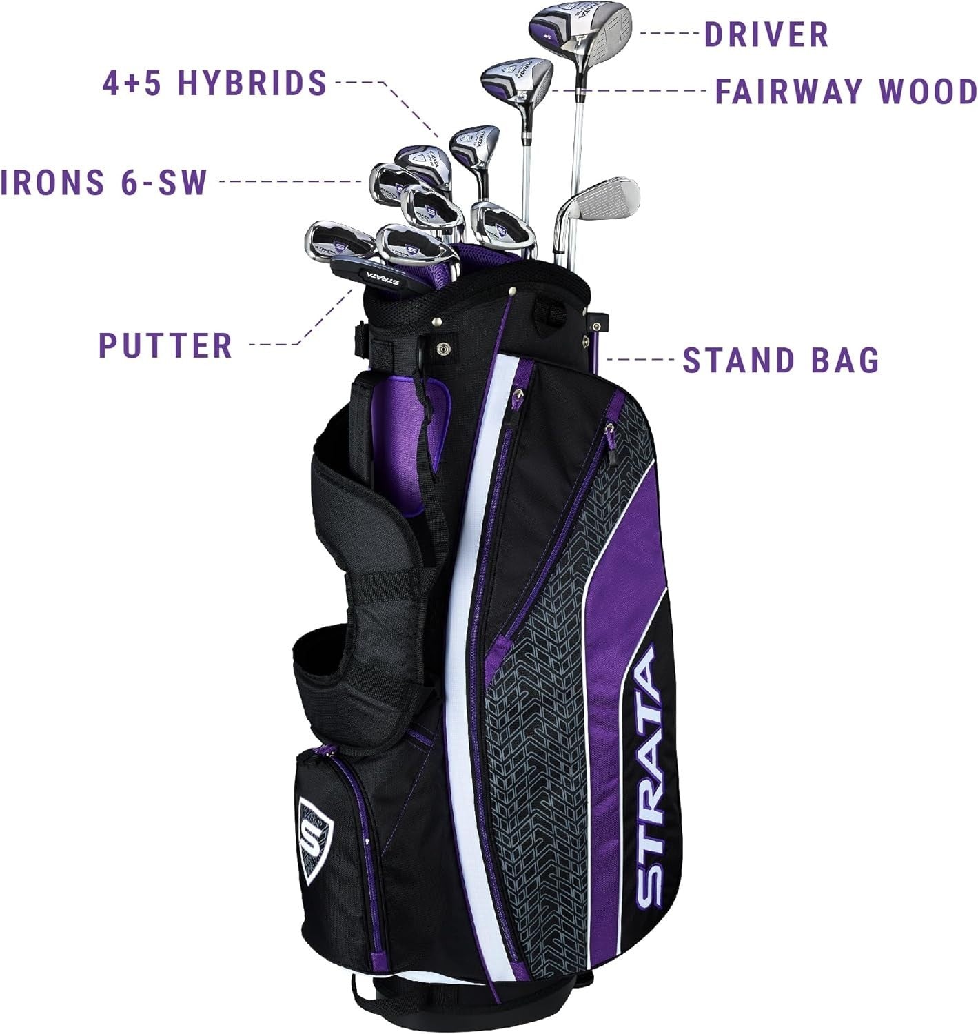 Ladies Right Hand Golf Club Set 16pc Driver Hybrids Irons Putter Stand Bag