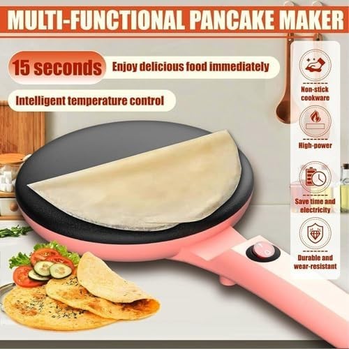 Electric Crepe Maker 8" Non-Stick Handheld Pancake Maker Auto Thermostat Pink