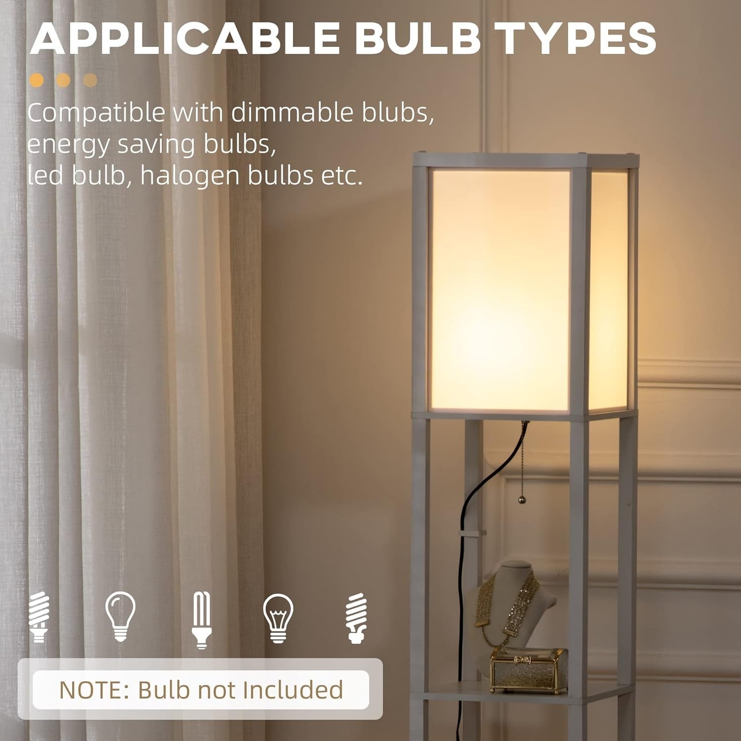 Corner Floor Lamp with Shelves Dual Light Modern Storage Standing Lamp White