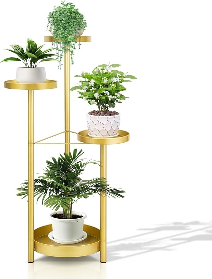 4 Tier Gold Metal Plant Stand Indoor Outdoor Corner Tall Flower Pot Shelf Rack