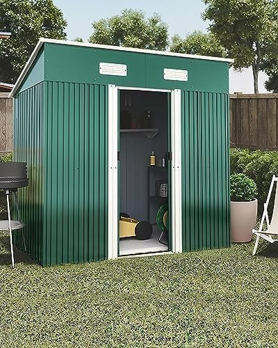 Lockable 4x6 FT Metal Garden Shed with Base Outdoor Storage & Roof