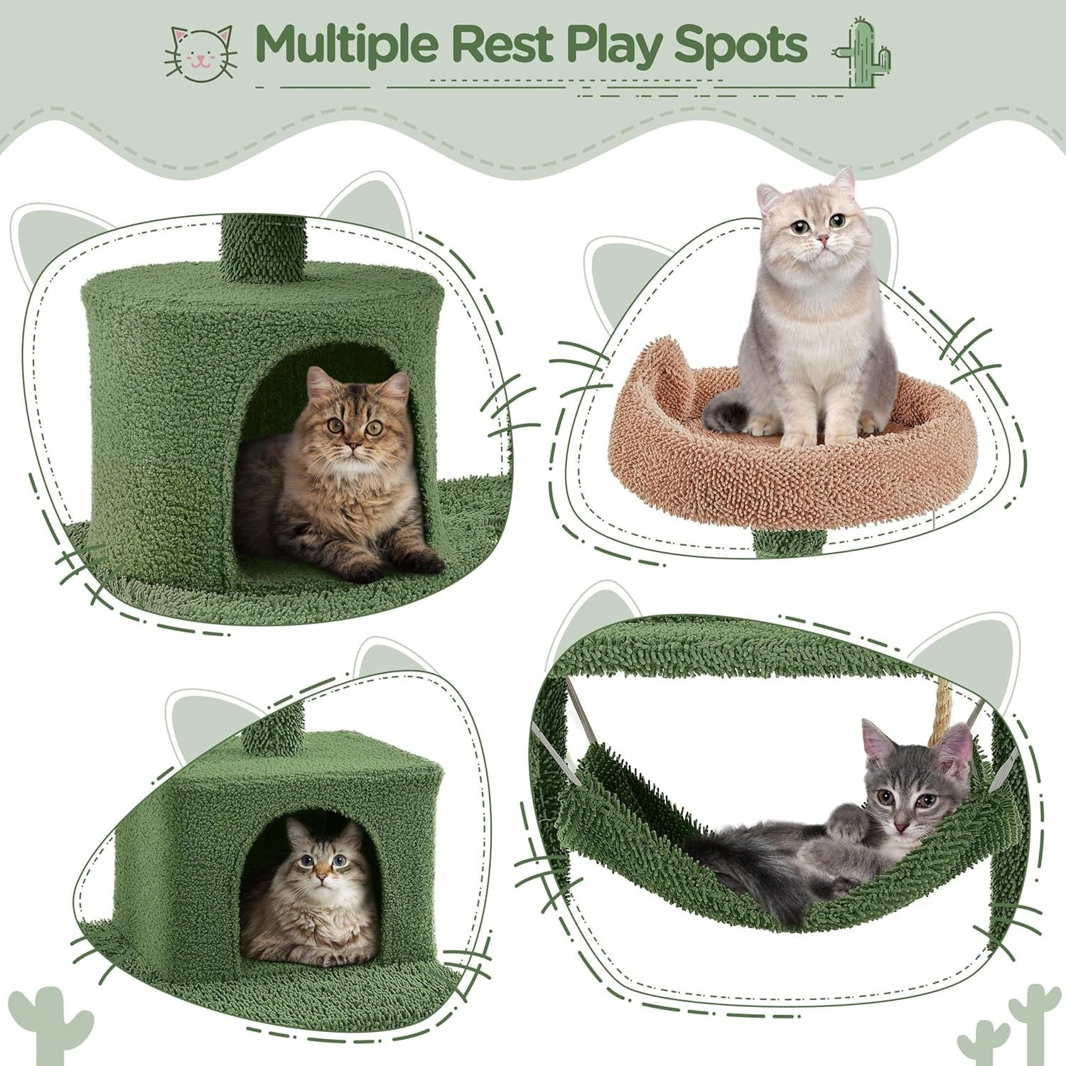 Cat Tree Tower 158cm Multi Level Scratching Post Hammock Condo Play Centre