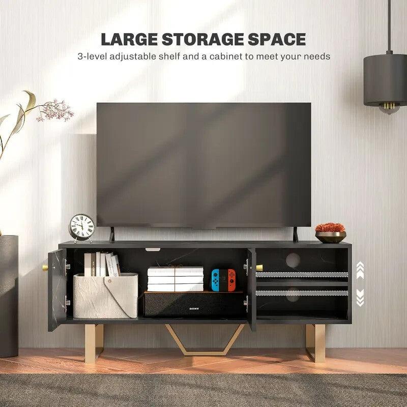 Modern Black Marble TV Unit Cabinet Stand for 50" Screen with Storage