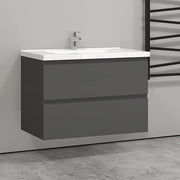 800mm Grey Wall Hung Bathroom Vanity Unit with Basin Sink 2 Drawer Storage