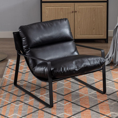 Modern Black Faux Leather Accent Armchair Lounge Chair Metal Frame