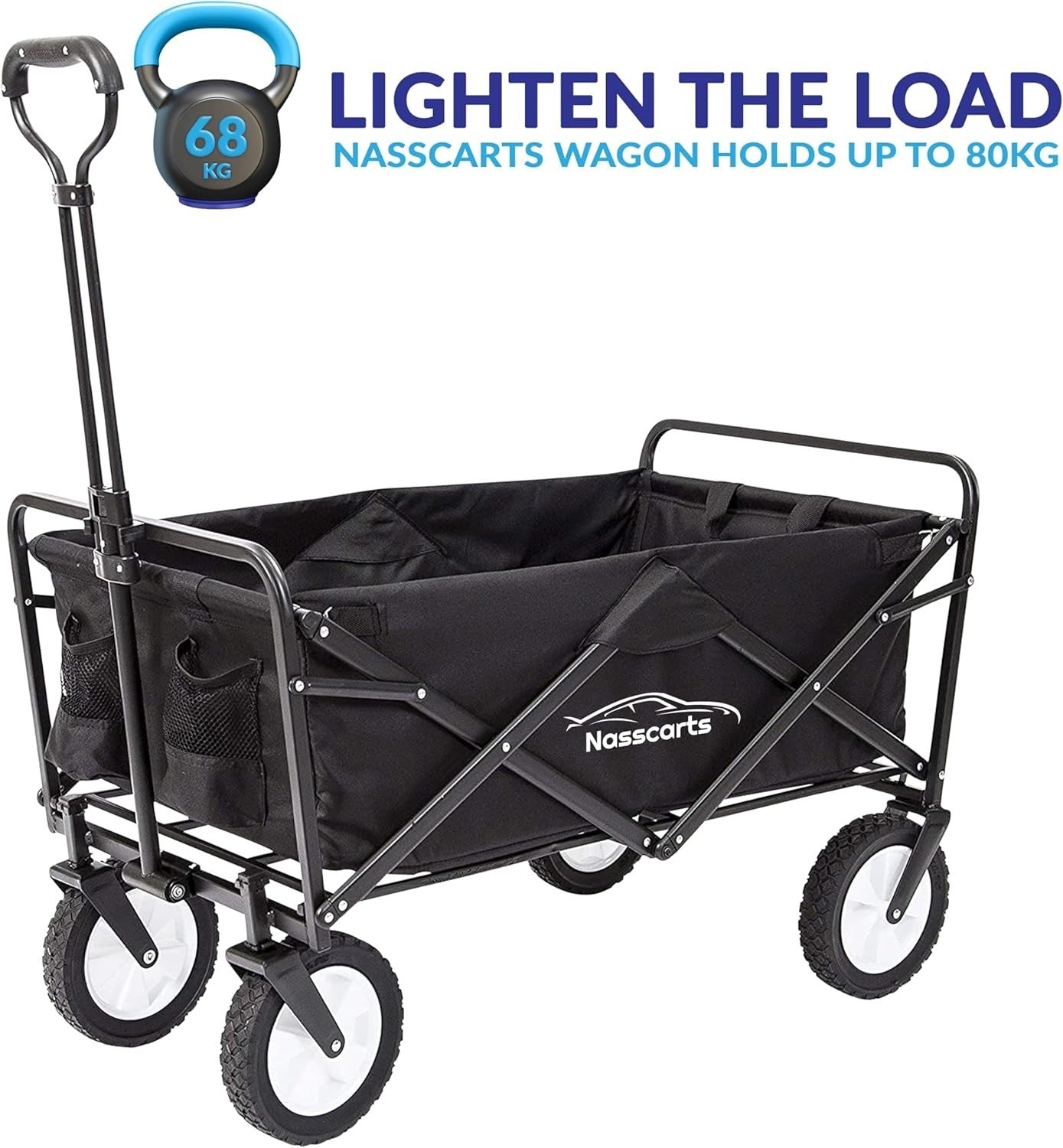 Black Folding Utility Wagon 68kg Multi-Terrain Garden Camping Shopping Trolley