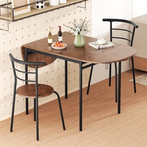3-Piece Folding Dining Set Drop Leaf Table and Chairs Rustic Brown Black
