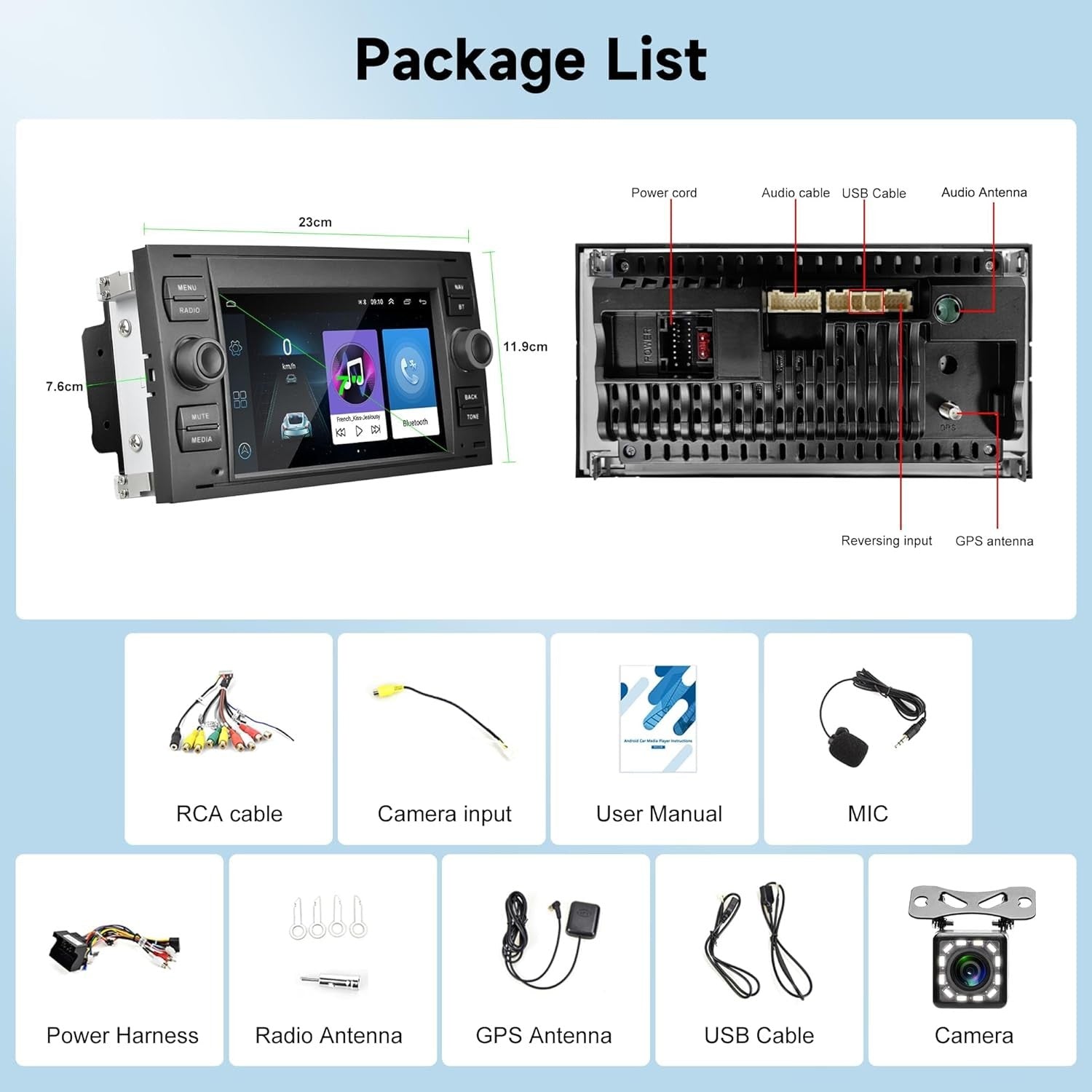 7" Android Car Stereo GPS WiFi Bluetooth FM Radio w/ Backup Camera