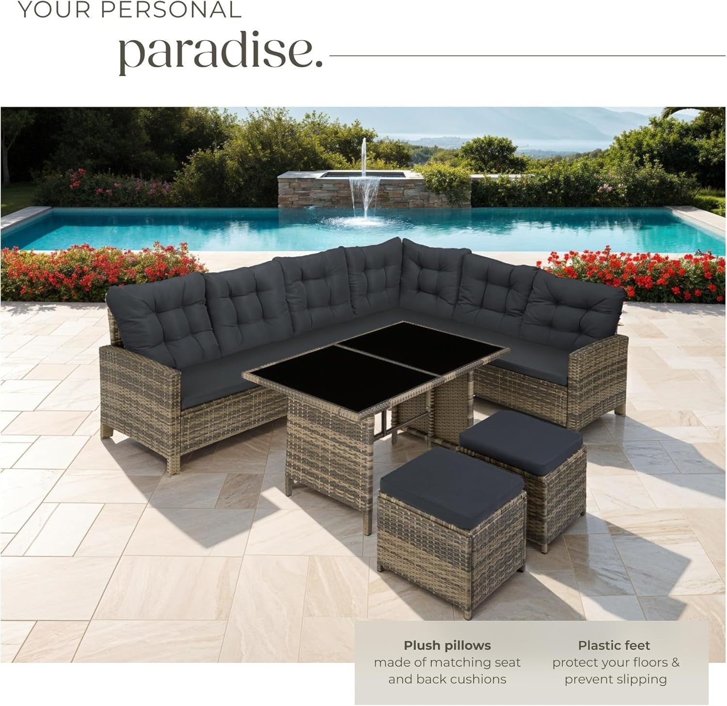 8 Seater Rattan Garden Sofa Set Outdoor Patio Furniture Cushions & Table