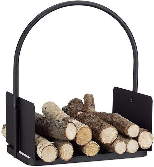 Heavy Duty Metal Firewood Log Cradle with Handle, Sturdy & Space-Saving