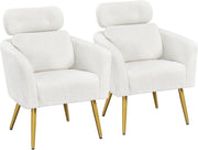 2x White Boucle Accent Chairs Adjustable Headrest Lumbar Lounge Armchairs